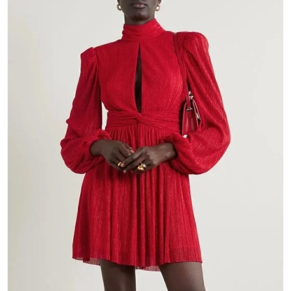 NEW Rebecca Vallance Plisse Dress Long Sleeve Women's Red Size 4